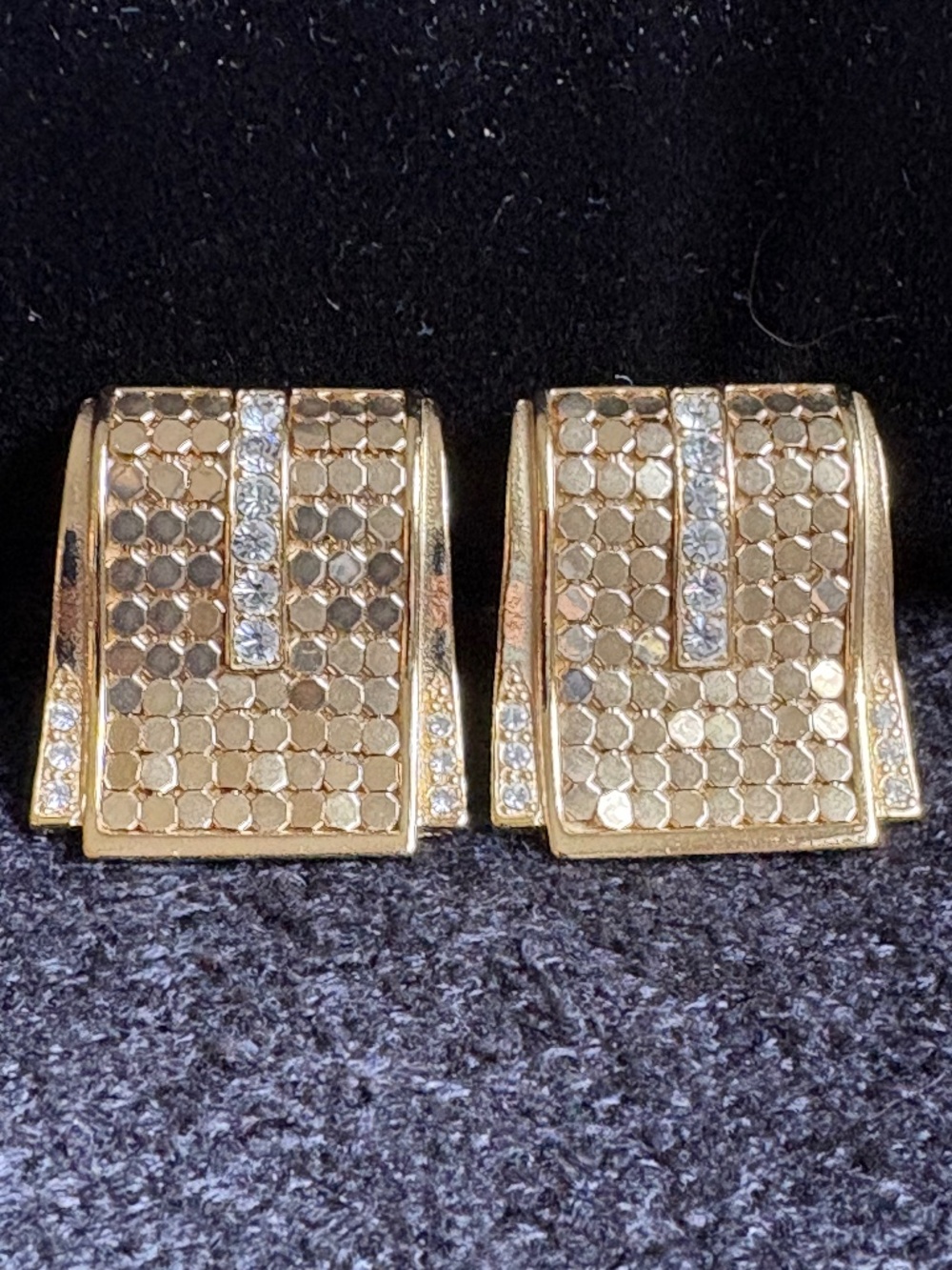 Vintage Whiting & Davis "Liquid Gold" Mesh Clip Earrings